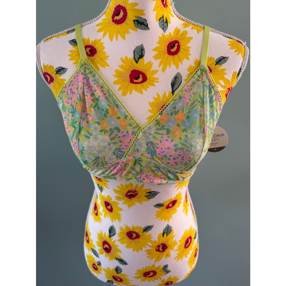 Women's Arizona Body Bralette, M, Lime Green Floral